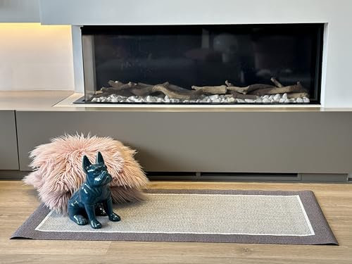 TEJIDOS EL MUNDO Alfombra vinilica de Tejido Trenzado de Alta Gama Lavable Antideslizante Alfombra Resistentes para Salon Cocina baño Pasillo - 060x120 cm., Border-Gris