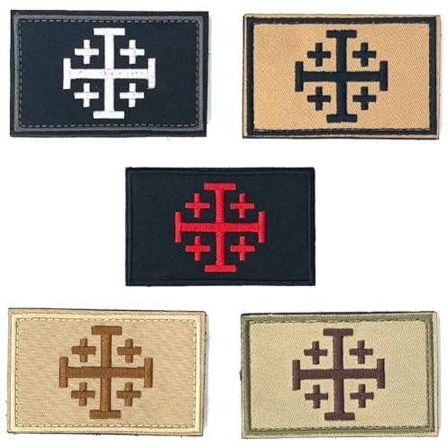 5 Stück Jerusalem-Kreuz, Tempelritter-flaggen, Kreuzfahrer-Kreuz, Militärischer Taktischer Aufnäher, Klettverschluss Auf Der Rückseite, Zubehör Für Jacken, Hüte, Rucksäcke