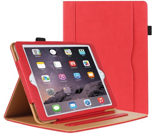 DAORANGE Custodia per iPad 9.7 6a/5a Generazione 2018/2017, Cover per iPad Air 2 9.7 2014, Custodia in Pelle PU di Alta Qualità, Tasca Portadocumenti, Auto Svegliati/Sonno (Rosso)