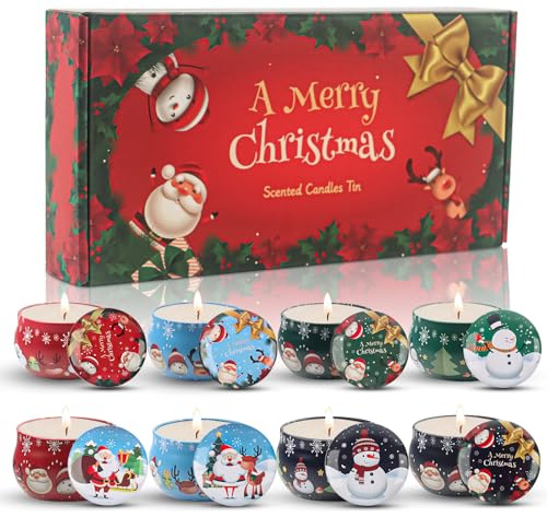 8 Stück Weihnachten Leere kerzendosen, Weihnachten Kerze Dosen, Mini Metalldose mit Deckel, Rund Kerzenbehälter Dosen, für Weihnachtsgeschenkset, Geburtstag Party, DIY Kerzen Boxen, Süßigkeitendose