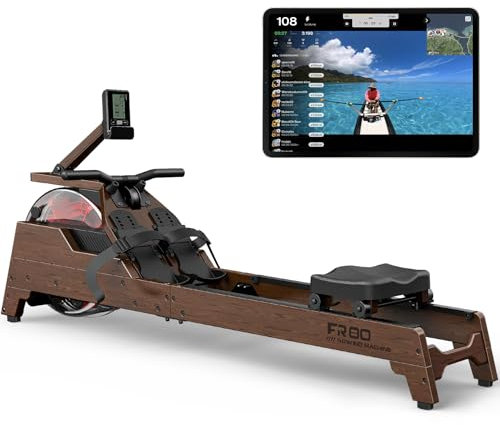 FYSIQ Rudergerät für zuhause Hochwertiges Holz Wasser Rudergerät mit 90°-Wassertank für 50% mehr Widerstand, Rudergeräte mit Bluetooth Display, Max Benutzergröße 200cm, 2 Jahre Garantie(Wood Grain)
