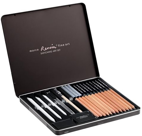 MARCO Skizzen Zeichen Bleistift Set 19 Stück Skizzier-Set Anfänger ideal zum Schattieren für Zeichnen, Skizzieren für Künstler,Erwachsene, Teenager(19Stück)