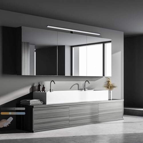 LED Moderne Spiegelleuchte IP44 Wasserdichte Dimmbar Wandleuchte mit Fernbedienung Klemmleuchte Innen Aluminium Schminklicht Spiegellampe Badezimmer für Bad Aufbauleuchte Treppen (Schwarz,40CM)