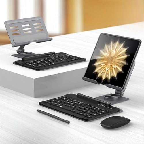 Hülle für Phantom V Fold2 Tastatur + Handyhalterung 360°Rotating + Maus + Stift,Keyboard Klappbarer Handyhalter Set für Tecno Phantom V Fold2(1)