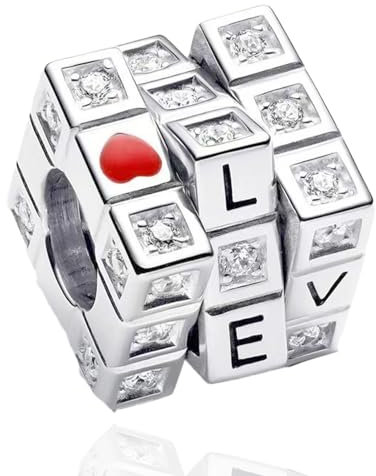 Rimgoris Charm-Anhänger aus 925er Sterlingsilber für Damen Armbänder Halskette Zauberwürfel Herz LOVE 5A Zirkonia Charms als Valentinstagsgeschenk für Damen