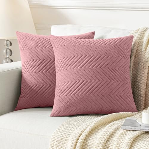 JELLYMONI Kissenbezüge 40x40cm 2er Set Rosa Kissenhülle Gestreift Polyester Zierkissenbezüge mit Reißverschluss Dekokissen Sofakissenbezug Wurfkissenbezug Deko für Sofa Wohnzimmer (KEIN Einsatz)