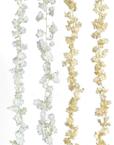 duoyif Blumengirlande Künstliche Kirschblüten Girlande Blumenrebe Blumengirlande Frühling Aesthetic Girlande Seidenblumen Hängend Vines Für Hochzeit Party Garten Zimmer Deko 1,8M 4Stk (2 Farben)