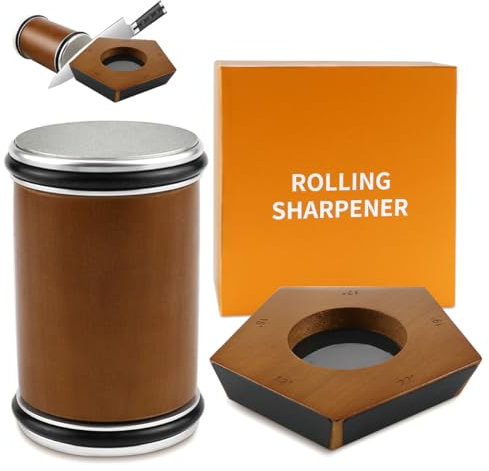 UptVin Rolling Knife Sharpener Kit, Diamond Rolling Knife Sharpener Set, Kitchen Roller Tumbler Knife Sharpener, Angle with 12° to 22° Type Pentagonal Rolling Sharpening Discs, for Home, Professional