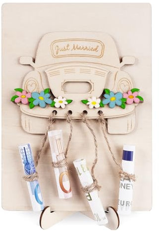 ARTREE Hochzeitsgeschenk aus Holz, Geldgeschenk Hochzeit Kreative Hochzeitsgeschenke für Brautpaar Hochzeitskarte Holz mit Ständer, Wunderschön Geld Geschenk Hochzeit für Braut Bräutigam Tischdeko