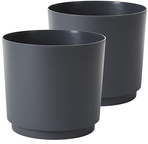 Tymar Lot de 2 cache-pots de fleurs en plastique - Anthracite - Diamètre 35 cm