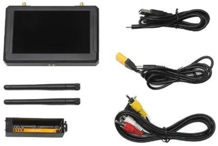 Junterone M5F 5-FPV-Monitor 800 * 480 mit Integriertem Steadyview-Diversity-Empfänger und 60FPS-DVR für FPV-Drohnen-Quadcopter-RC-Modell