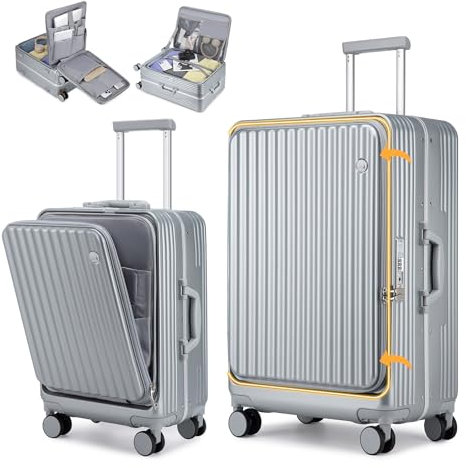 Sea choice 2 Piece Luggage Set 20/28 Front Opening Luggage PC Hard Shell Suitcase Top Opening Luggage Suitcase with USB Port Cupholder TSA Lock 4 Wheels