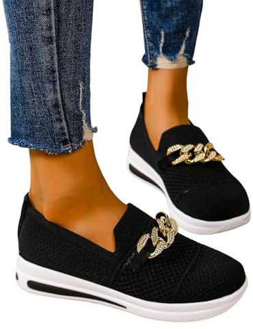 NAFING Basket sans Lacet Orthopedique Femme Plate Amortissement Accru Et Soulagement des Pieds Basket sans Lacet Soulagement des Pieds Chaussures de Marche, Bride d'orteil avec Ornement en Métal