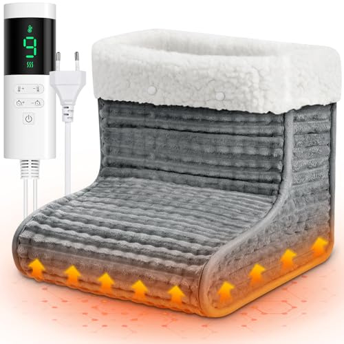 Fußwärmer, Fußheizung Elektrisch 30-60℃, Fußwärmer Fußheizkissen mit 9 Temperaturstufen & 12 Timer, Waschbares Innenfutter, Überhitzungsschutz & Abschaltautomatik, für Schlafzimmer Büros