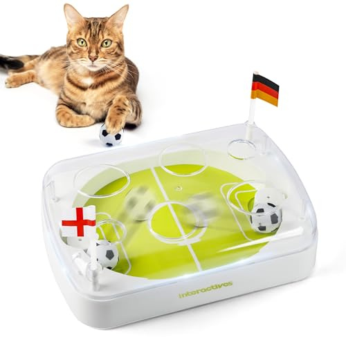 ALL FOR PAWS Interaktives Katzenspielzeug mit Fußballfeld-Design, Automatisches Katzenspielzeug mit Bewegungsaktivierten Flip-Push-Bällen, Anpassbaren Team-Aufklebern, Ideal für Wohnungskatzen