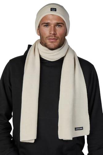 JACK & JONES Mütze Schal Set Herren 2-in-1 Winter-Set | Beanie Wintermütze Winterschal Schwarz Blau Grau Beige