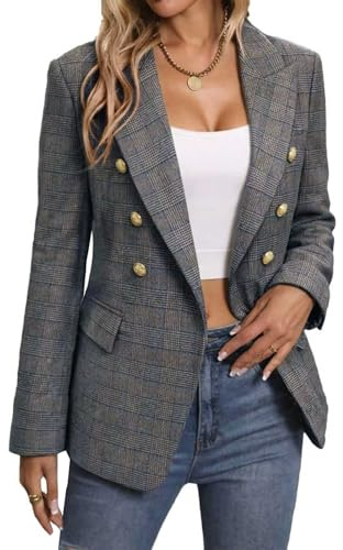 Mina Self 2026 Damen Herbst Tweed Plaid Blazer Business Casual Arbeitsjacke | Langärmelige Button-Down-Jacke, zweireihiges Revers, vollständig gefütterte Jacke, Herbst-Winterkleidung