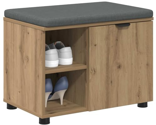 vidaXL Flurbank Artisan-Eiche 60 x 38 x 46 cm | Schlichte, minimalistische Form für jeden Flur, Regalbretter für einfache Organisation, Weiches Kissen für mehr Komfort