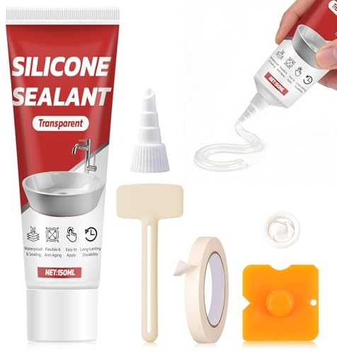 Joint Silicone Transparent, Joint Salle de Bain, 150 ml, Imperméable | Imperméable et Flexible, Lien Rapide, Scellage, Mastic Silicone Durable pour Joints Sanitaires et Cuisine