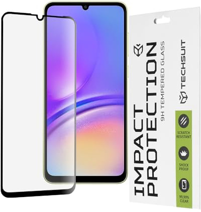 Techsuit Displayschutzfolie für Samsung Galaxy A05, Galaxy A05s Gehärtetes Glas mit 9H Härte, Vollständige Abdeckung, Stoßschutz, Oleophobe Beschichtung, Anti Fingerabdruck, Blasenfrei, 111D Full Glue