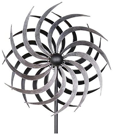 Kleines Windrad Garten - Silber/Metall - Ø 40cm / Höhe: 180cm - Wetterfest - Hochwertige Qualität & Stabiler Standstab - Gartenstecker/Metallwindrad/Windräder - Silberwindrad