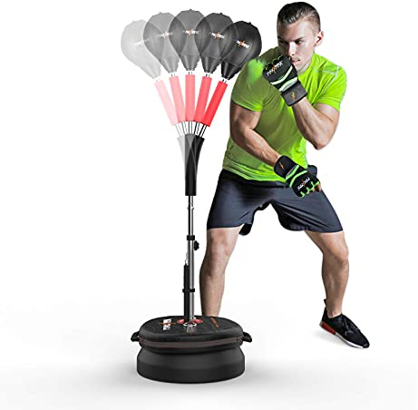 MaxxMMA Fortgeschrittene verstellbare Geschwindigkeits-Schlagtasche mit Ständer, Cobra Reflex-Trainingstasche, höhenverstellbar, inklusive 2 Bällen, Geschwindigkeitskontrollstange, Boxhandschuhen