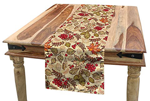 ABAKUHAUS Eberesche Tischläufer, Fall-Themed Mixed-Muster, Esszimmer Küche Rechteckiger Dekorativer Tischläufer, 40 x 180 cm, Rot Beige