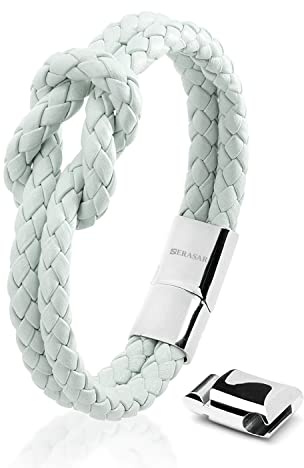 SERASAR Premium Lederarmband für Frauen [Knot] in Schwarz, Weiß, Rosa und Hellblau| Magnetverschluss aus Edelstahl | Inklusive Schmuckschachtel | Tolle Geschenkidee