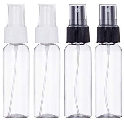 JamHooDirect 4Pcs, 30ml Spray Bottle Empty Plastic Fine Mist Travel Atomiser Set with 1 Funnel - Clear Refillable & Reusable Mini Travel Bottles Toiletries Liquid Containers for Cosmetic Make-up