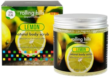 Rolling Hills - Natürliches Zitronenpeeling - Körper- und Gesichtspeeling - 100% natürlich und 100% vegan - Peeling und Feuchtigkeitscreme - Für eine frische und verjüngende Haut - 250 g Dose