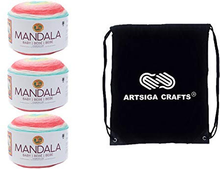 Lion Brand Mandala Baby Narnia 526-216 (3 Knäuel – gleiche Farbmenge) DK Light Worsted #3 Acrylgarn zum Häkeln und Stricken, mit Projekttasche