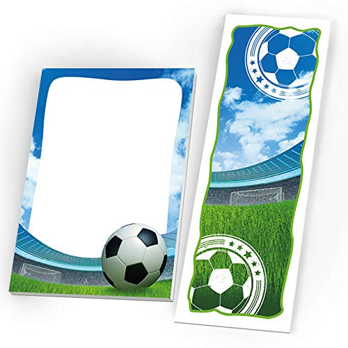 12 Lesezeichen + 12 Notizblöcke Fussball Fußball Mitgebsel Gastgeschenk beim Geburtstag Kindergeburtstag Jungen
