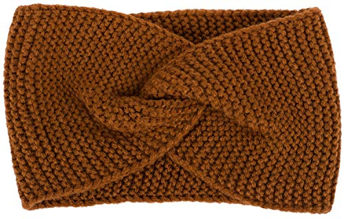 styleBREAKER Damen Feinstrick Stirnband mit Twist Knoten, Krausstrick Muster, warmes Winter Haarband, Headband 04026054, Farbe:Cognac