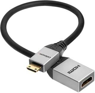 celexon Mini HDMI auf HDMI M/F Adapter mit Ethernet - 2.0a/b - 0,25cm - HDMI-C (Mini) auf HDMI-A - 18Gps 4K, UHD, 4096x2160p @60Hz, 8 Bit, HDR - Plug&Play - Professional Line