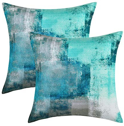 Alishomtll Türkis Kissenbezug 50x50 cm, 2er Set Kissenhülle Weiche Dekorative Kissenbezüge Set Couchkissen Bezug Kissenbezug Abstrakt Grün für Sofa Schlafzimmer, 20x20 Inch