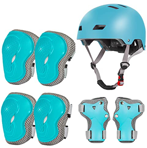 LANOVAGEAR Schonerset Kinder Protektoren Schützer inliner Schutzausrüstung Kinder Knieschoner Set mit Helm für inliner Skateboard Fahrrad Rollschuh 2-10 Jahre (XS, Eisblau)