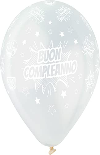 Ciao - Pack 25 balloons Buon Compleanno Crystal in natural latex Premium Quality G120 (Ø 33cm / 13), translucent