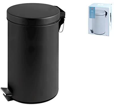 Home Cubo de basura de metal negro con pedal, 12 litros