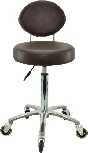 VAKON SALON - Premium Rollhocker braun mit ovaler Lehne höhenverstellbar von 55 bis 75 cm - Rundsitz- Drehhocker Arbeitshocker Praxishocker