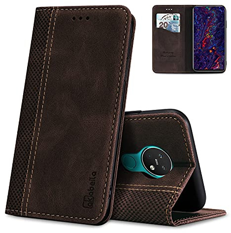 AKABEILA Hülle für Nokia 7.2 / Nokia 6.2 Premium Leder Flip Wallet Case mit Magnetverschluss Kickstand Kartenfächer Folio Handyhülle Cover Stoßfest Dunkelbraun