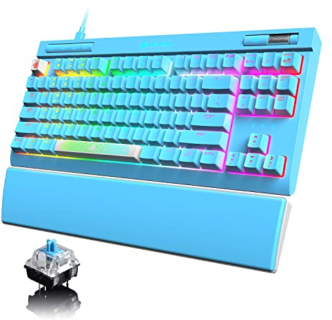 ZIYOU LANG Mechanical Gaming Keyboard, 87 Keys Chroma RGB LED Backlit, Blue Switches, Ergonomic Wrist Support, USB Wired for PC Mac Xbox