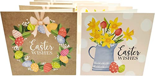 Uppsättning av 8 premium påskkort – två unika blommiga mönster, 210 GSM-kvalitet, inkluderar kuvert – perfekt för familj och vänner