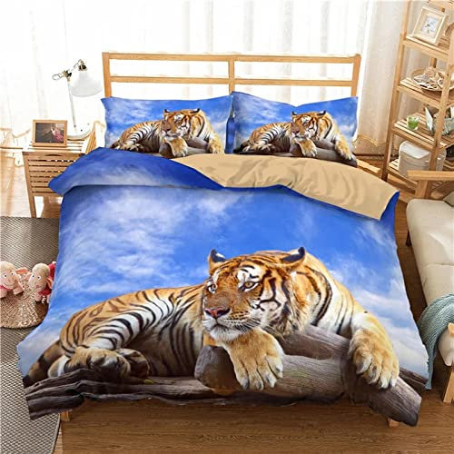 Bettwäsche 135x200 cm 3 Teilig bettwäsche Biber Tiger Bettwäsche Set mit Reißverschluss Vintage Bettbezug mit 2 Kopfkissenbezüge 80x80 Weihnachten Geschenk