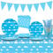 Ciel bleu, nuages blancs, décorations d'anniversaire à thème bleu, accessoires de fête, assiettes, serviettes, nappe, tasses, drapeaux pour 20 personnes (1-A)