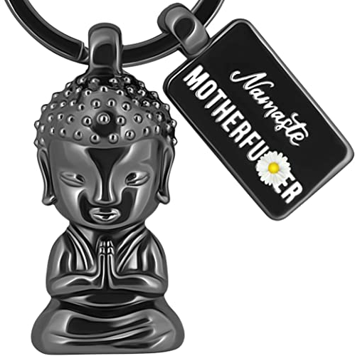 LANOLU Schlüsselanhänger Buddha, Geschenk für Yoga Fans - Namastee meditations deko, Glücksbringer Buddhismus Anhänger für mehr Gelassenheit - Yoga Figur
