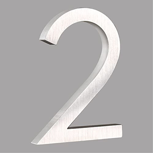 HASWARE Floating House Number 6 inch Stylish Door Numbers Alphabet Plaque Street Home Address Numerals (Silver, 2)
