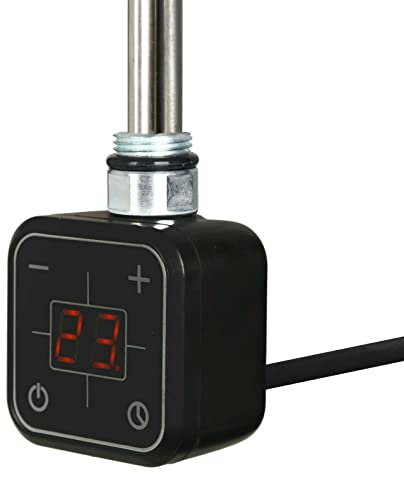 VALDERN Digital Thermostatic Electric Black Towel Rail Heating Element with LCD Display 400W - 600W - 800W - 1000W (600W)