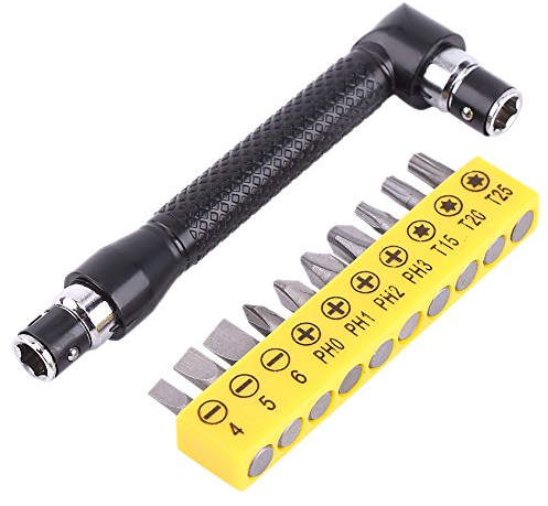 Akozon Auto Dual 1-teiliges Doppelkopf-Handschlüssel-Set und 10-teiliges 1/4-Zoll-Schraubendreher-Bit-Set mit schwarzem Sechskantschaft, Kraftstofffüller 90 Schraubendreher