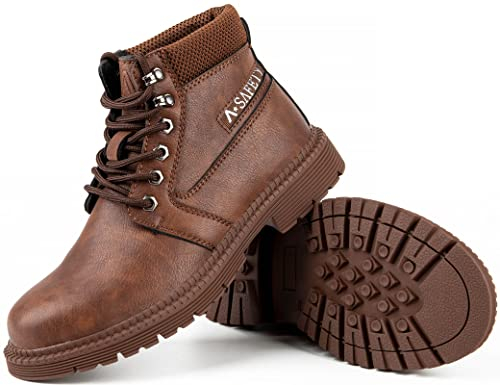 IYVW 813 Stivali Maschili in Pelle Scarpe Antinfortunistiche Impermeabili S3 SRC Scarpe da Lavoro in Pelle con Punta in Ferro Uomo Marrone 43.5 EU