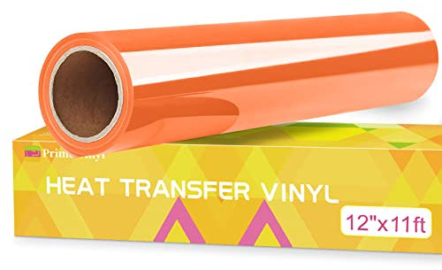 Prime Vinyl HTV Vinyl Roll - 12 x 11ft Orange Heat Transfer Vinyl For T-Shirts, Iron on Vinyl for Silhouette Cameo, Cricut Maker, Heat Press Vinyl for Clothes, Hats, Pants, Other Fabrics